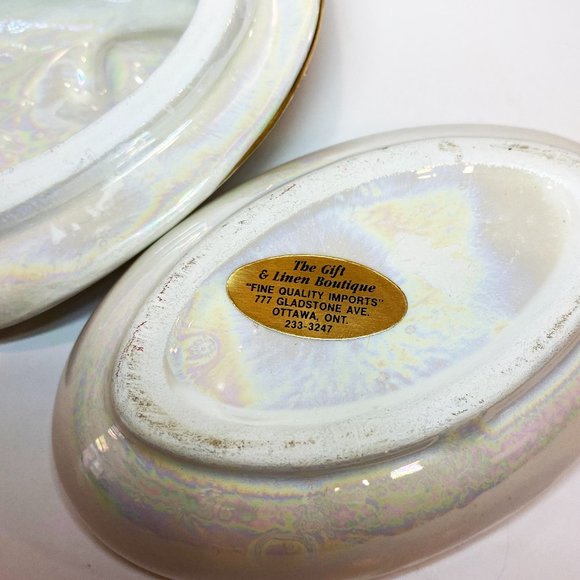 VTG Trinket Treasure Jewelry Ceramic Box with Mother of Pearl Glaze and Flowers - Picture 5 of 8